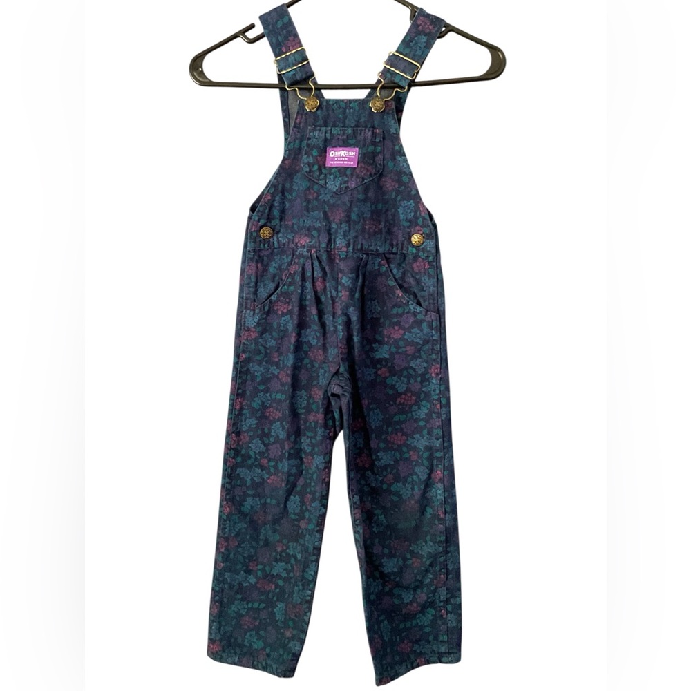 RARE OshKosh B’Gosh vintage kids Vestbak floral Print denim Overalls 80’s EUC